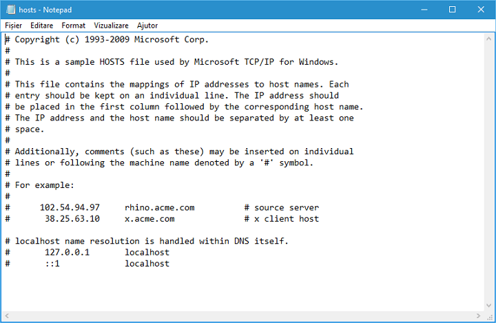Host file in Windows 10