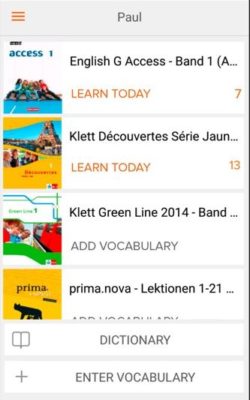 Screenshot of the learning app of the phase 6 vocabulary