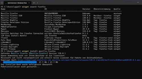 Firefox installation with Winget